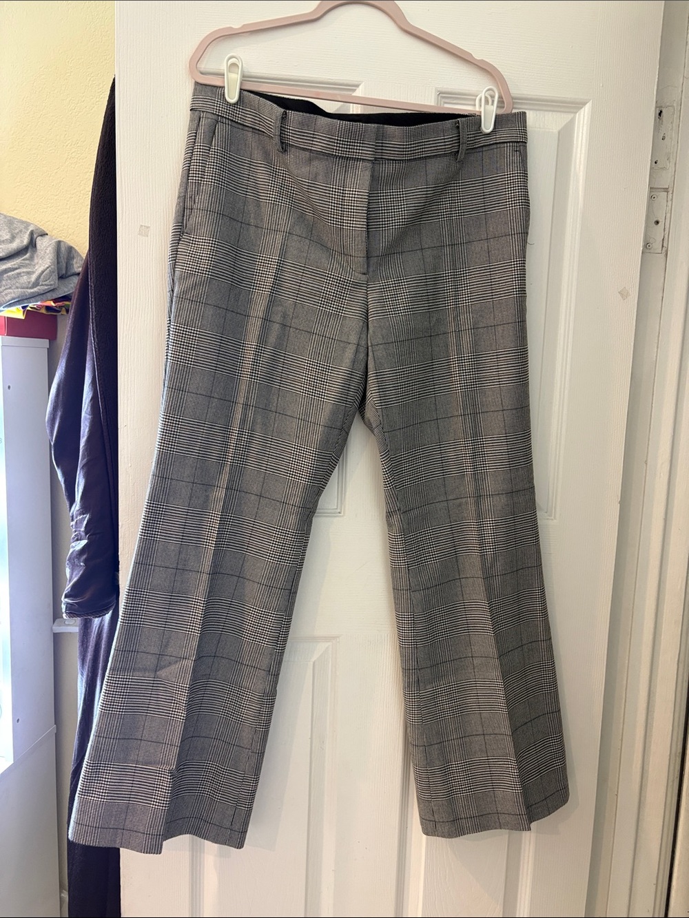 Ann Taylor Gray Glen Plaid Boot‑Flare Dress Pants